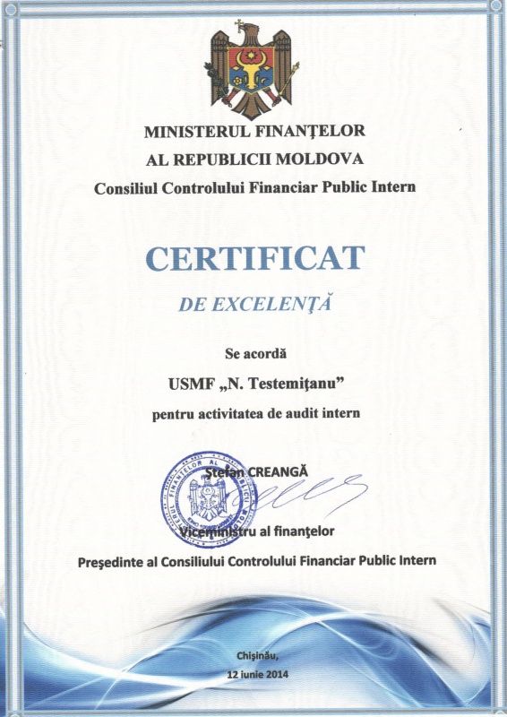Certificat de excelență pentru audit intern Certificat de excelență pentru audit intern